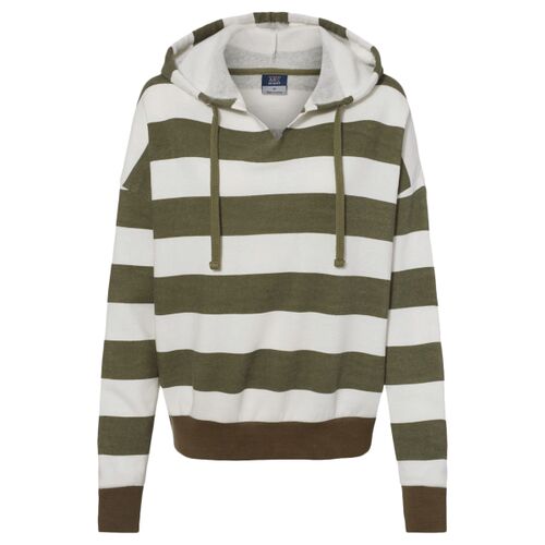 Women's Striped Fleece Boxy Hooded Sweatshirt Thumbnail